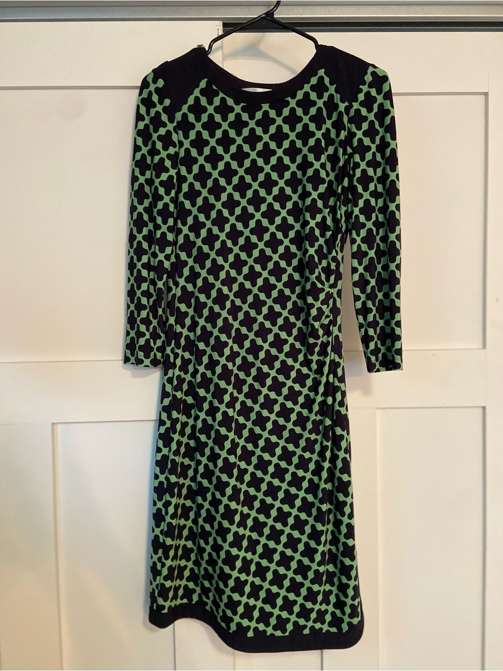 Navy Blue and Green Patterned Women's Midi Dress